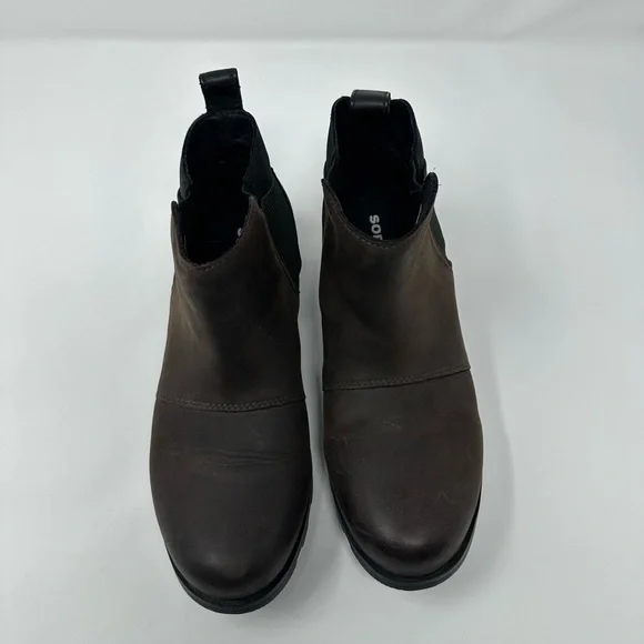 Sorel Womens Size 7 .5 Emelie Chelsea Boots Quarry Black Leather Waterproof Shoe - Picture 8 of 12